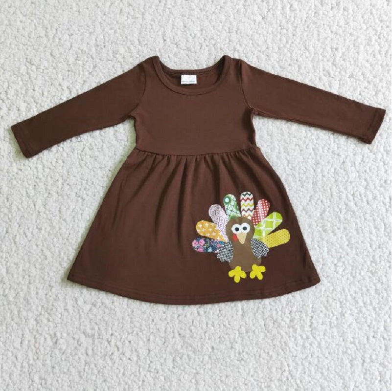 6 A31-12 Colorful Turkey Dark Brown Long Sleeve Dress Colorful Turkey Dark Brown Long Sleeve Dress