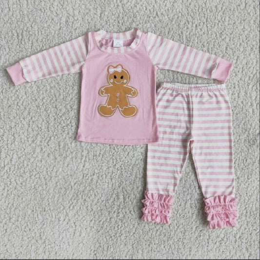 6 A7-26 Embroidered gingerbread girls striped cotton pajamas