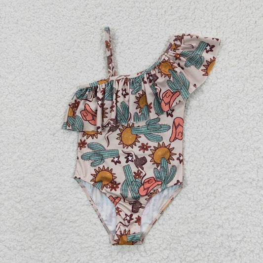 S0034 Baby Girls Hat Cactus Sun One Piece Swimsuit