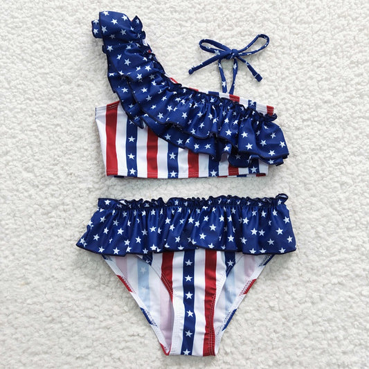 S0042  Baby Girls National Day Stars and Stripes Swimsuit Set