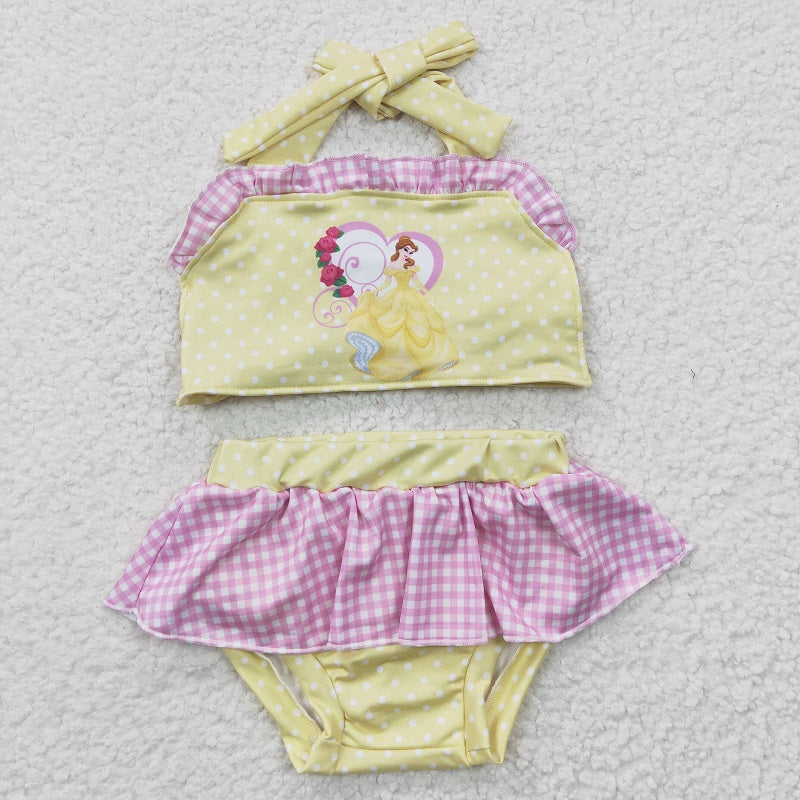 S0055 Baby Girls Cartoon Yellow Swimsuit Set