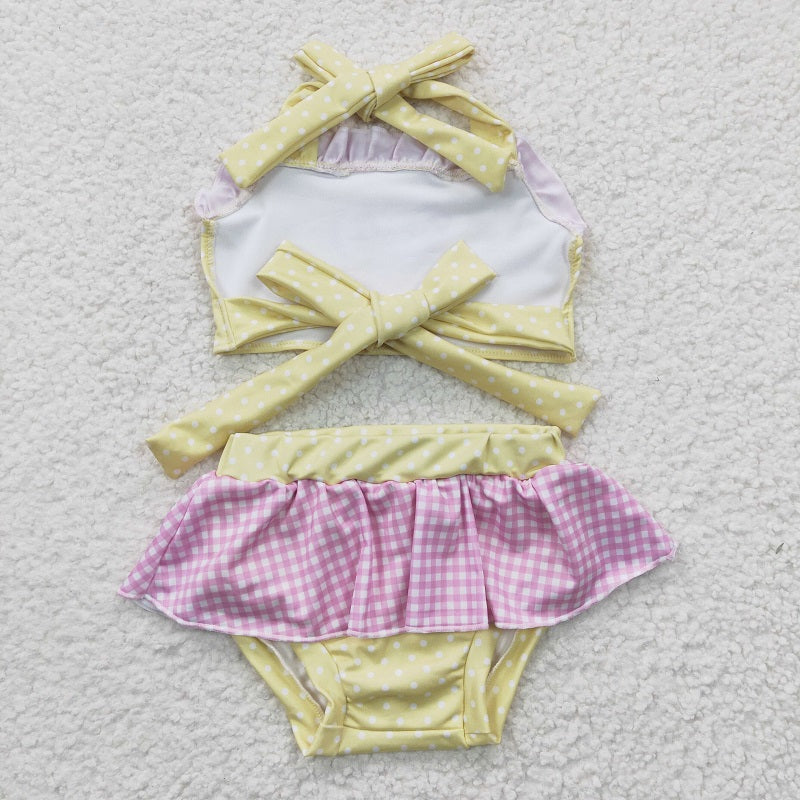 S0055 Baby Girls Cartoon Yellow Swimsuit Set