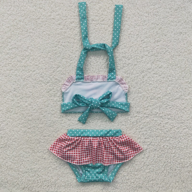 S0057 Cartoon girls Dark Green Swimsuit Set