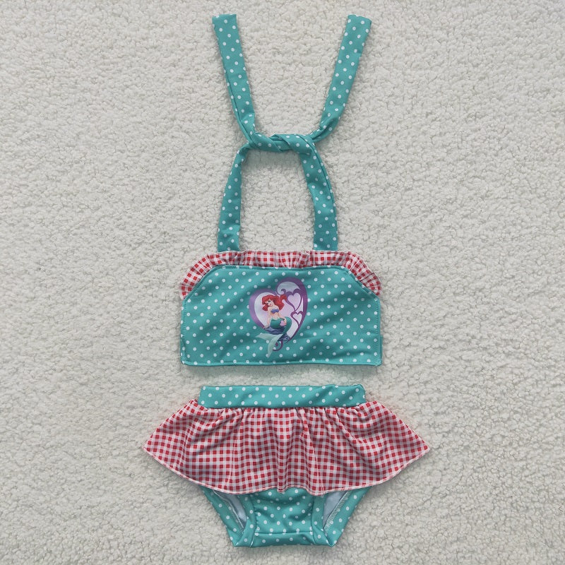S0057 Cartoon girls Dark Green Swimsuit Set