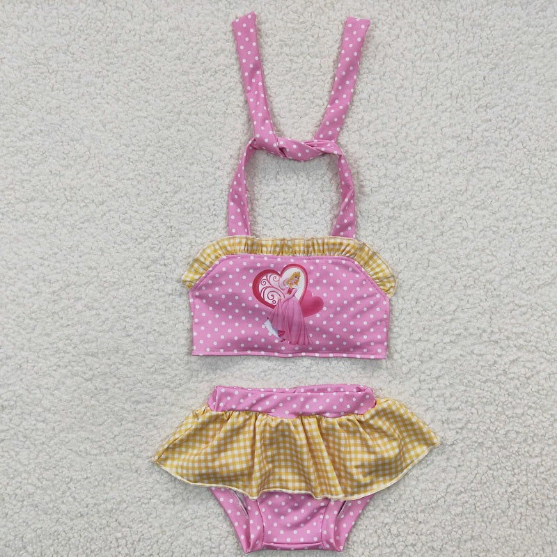 S0058 Cartoon girls Pink Swimsuit Set