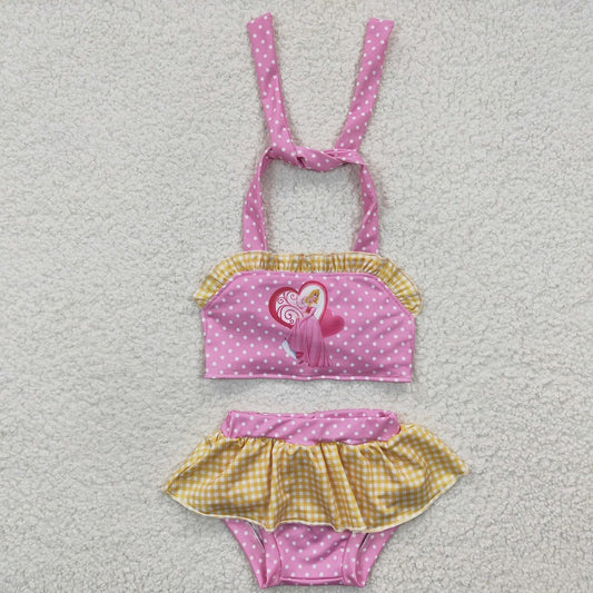 S0058 Cartoon girls Pink Swimsuit Set