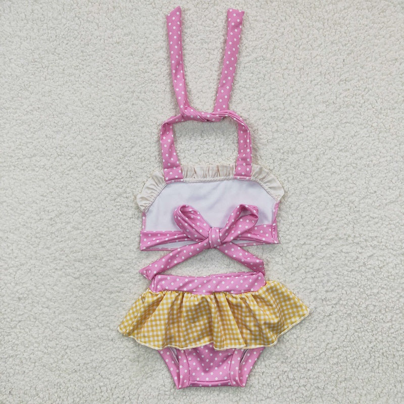 S0058 Cartoon girls Pink Swimsuit Set