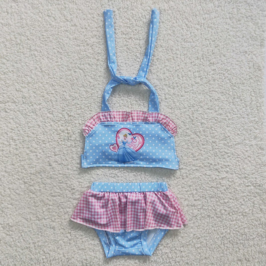 S0059 Cartoon Princess Blue Swimsuit Set