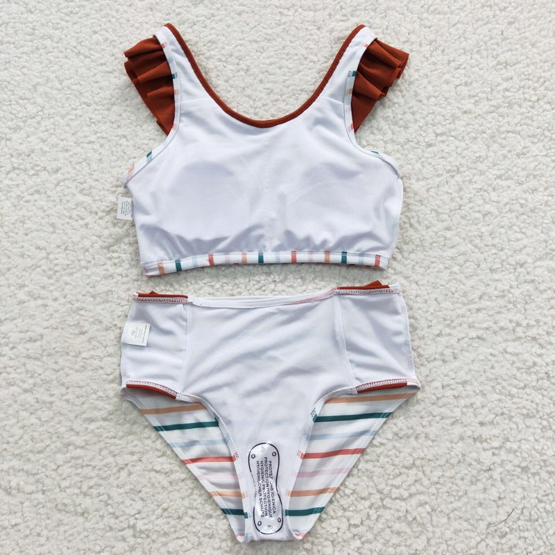 S0082 Color Striped Brown Swimsuit Set