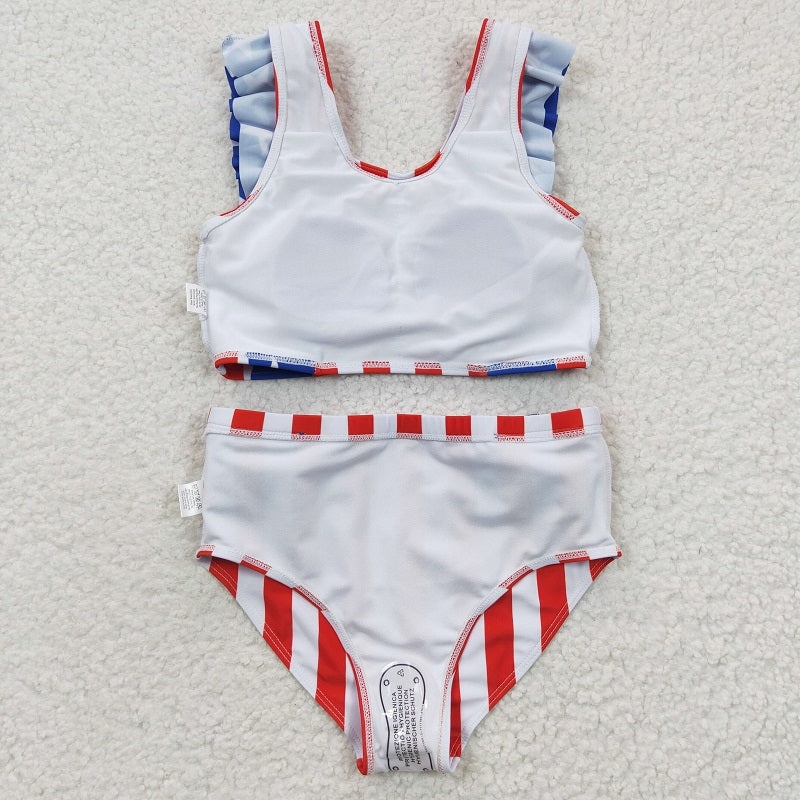 S0090 Baby Girls National Day Stars Stripes Lace Swimsuit Set