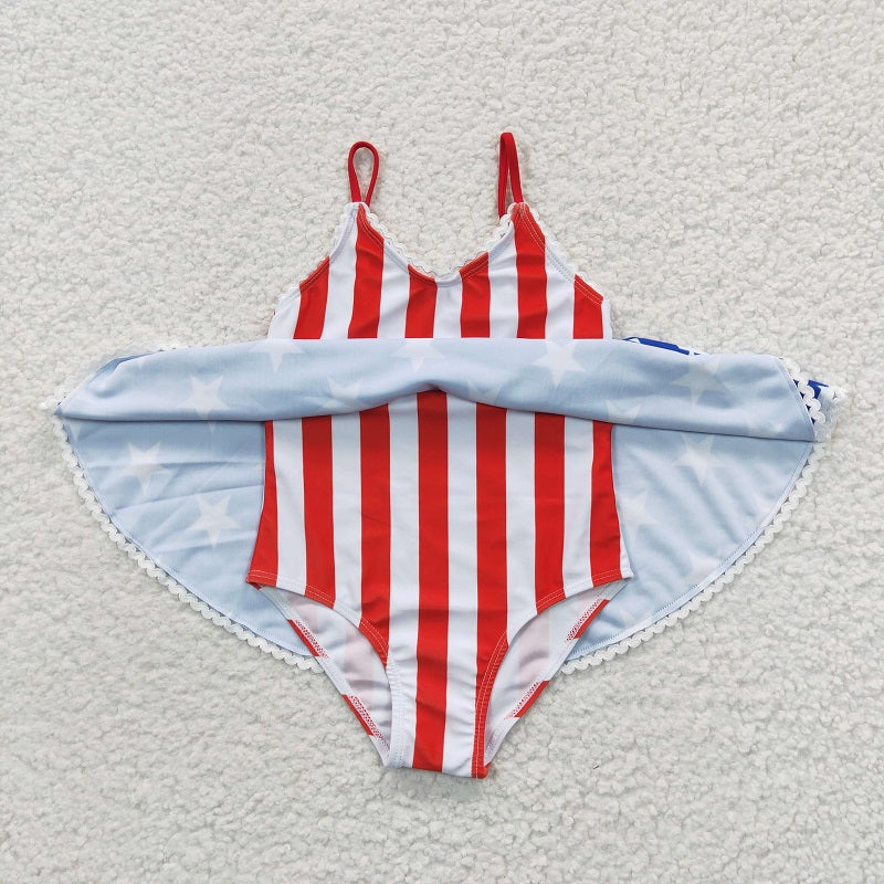 S0091 Girls' National Day Stars and Stripes Sling One-Piece Swimsuit
