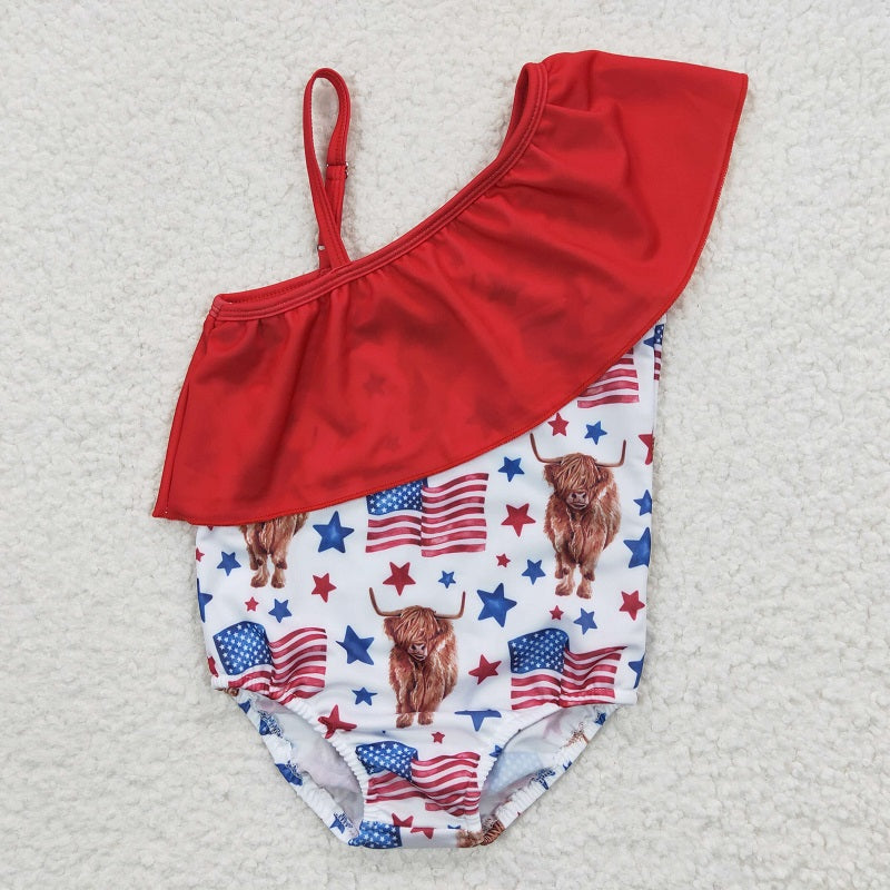 S0101 National Day Flag Alpine Cow One-Piece Swimsuit