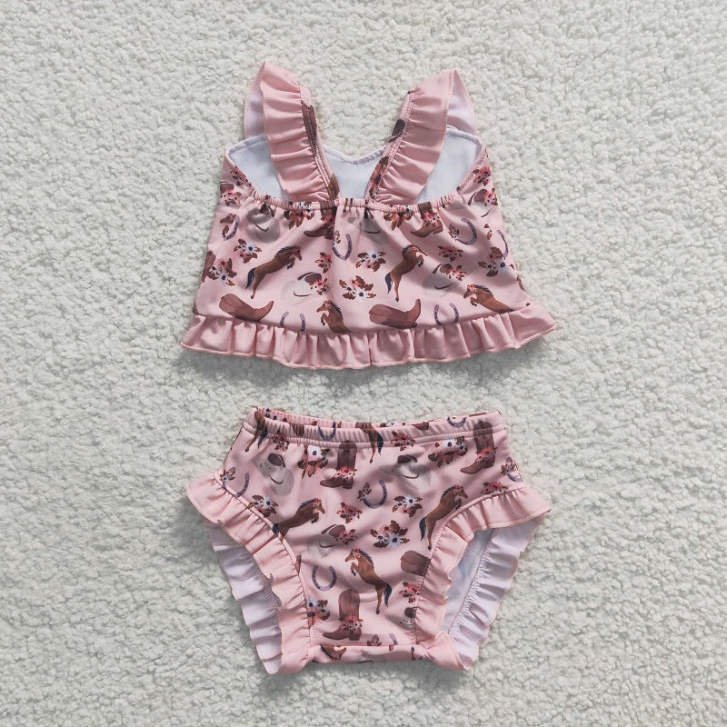 S0107 Rodeo Horse Pink Swimsuit Set