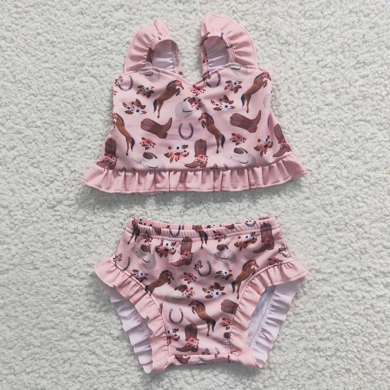 S0107 Rodeo Horse Pink Swimsuit Set