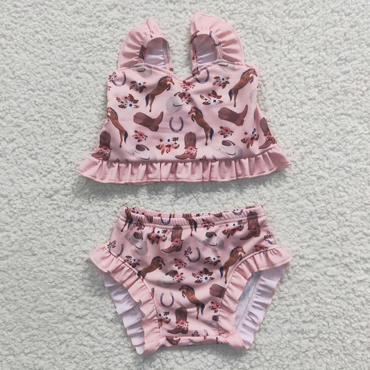 S0107 Rodeo Horse Pink Swimsuit Set
