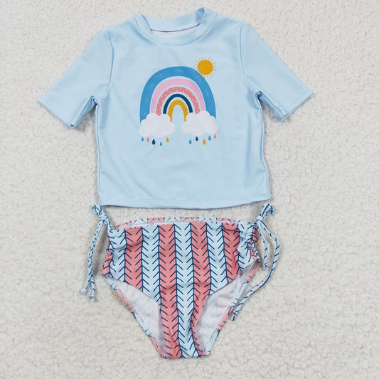 S0115 Rainbow Sun White Short Sleeve Swimsuit Set