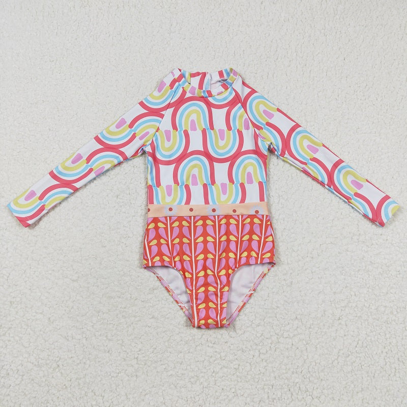 S0116 Rainbow Pink Long Sleeve Swimsuit Set