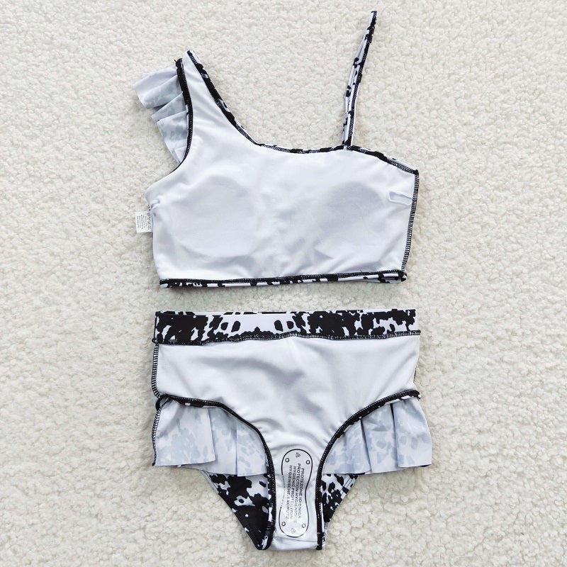 S0123 Black and white ink pattern swimsuit suit