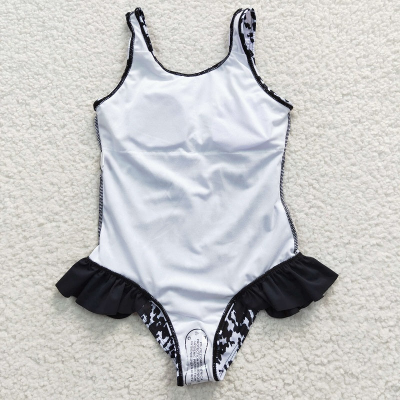 S0124 Black and white ink print one-piece swimsuit