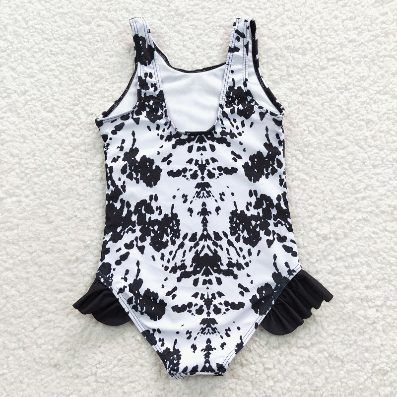 S0124 Black and white ink print one-piece swimsuit