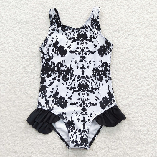 S0124 Black and white ink print one-piece swimsuit