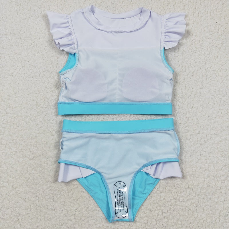 S0132 Blue Flying Sleeve Swimsuit Set