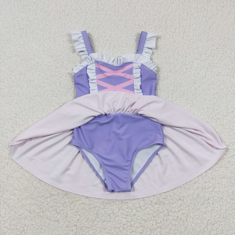 S0133 Purple Pink Tank Top One Piece Swimsuit