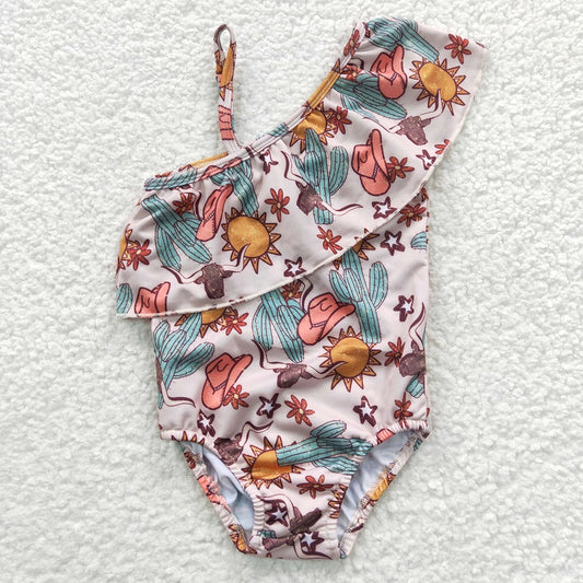 S0136 Baby Girls Hat Cactus Sun One Piece Swimsuit