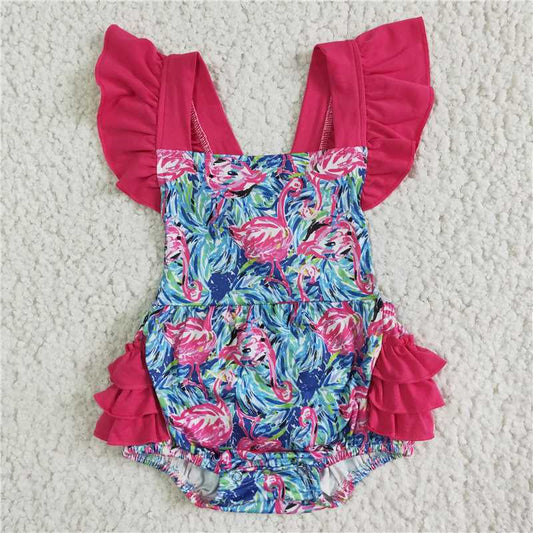 SR0038 girl's rose red flying sleeve flower jumpsuit