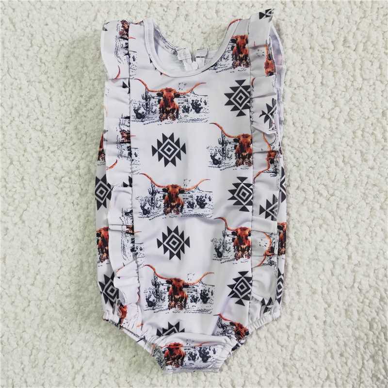 SR0044 Baby Girls Cow Sleeveless Lace One-Piece Swimsuit