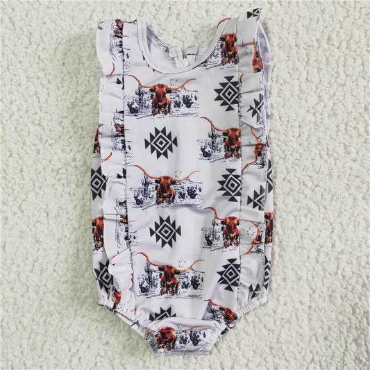 SR0044 Baby Girls Cow Sleeveless Lace One-Piece Swimsuit