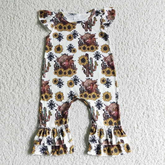 SR0048 Girls Alpine Cow Cactus Sunflower Fly Sleeve Bodysuit D 6.21