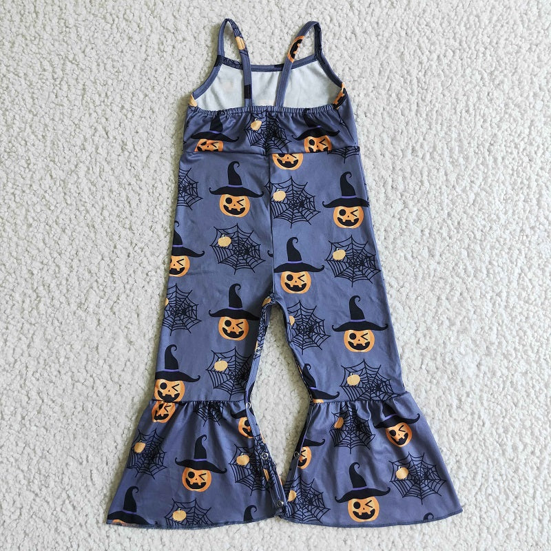 SR0066 girl halloween pumpkin black suspender bodysuit