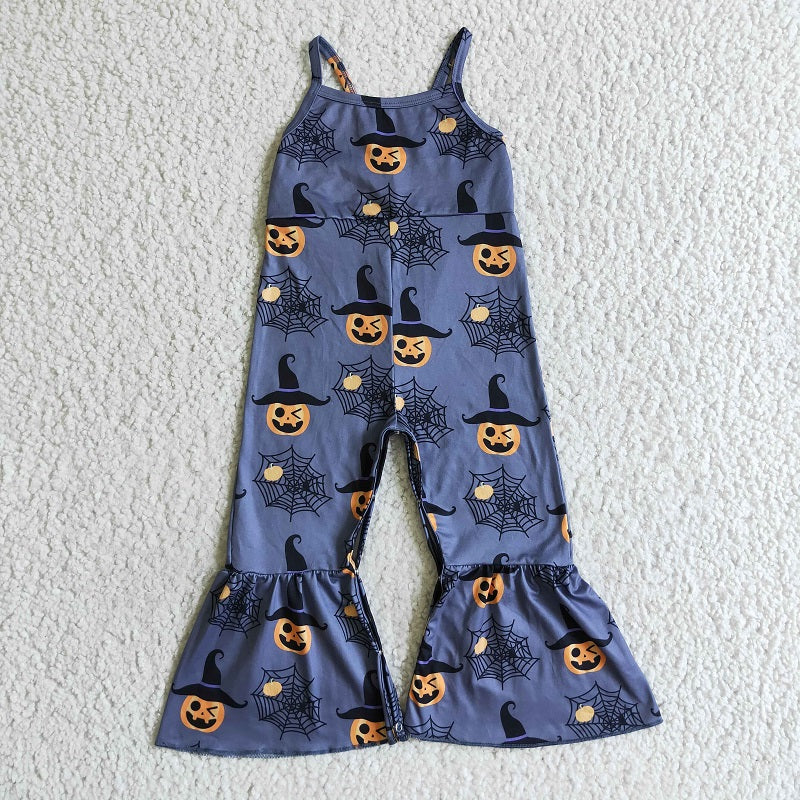 SR0066 girl halloween pumpkin black suspender bodysuit