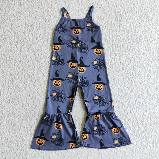 SR0066 girl halloween pumpkin black suspender bodysuit