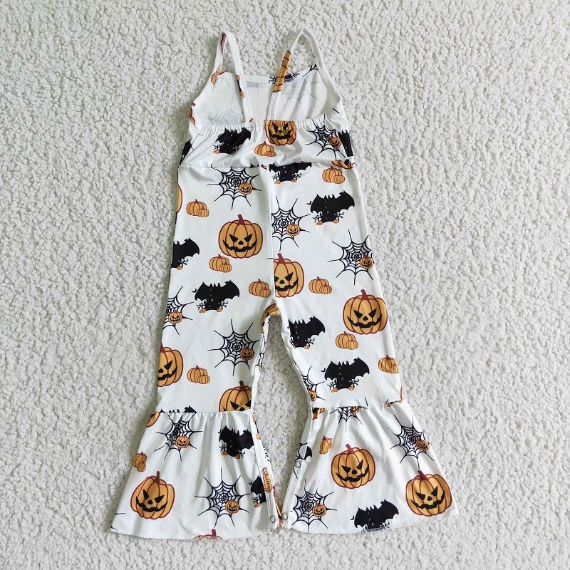 SR0067 girl halloween pumpkin white suspender bodysuit