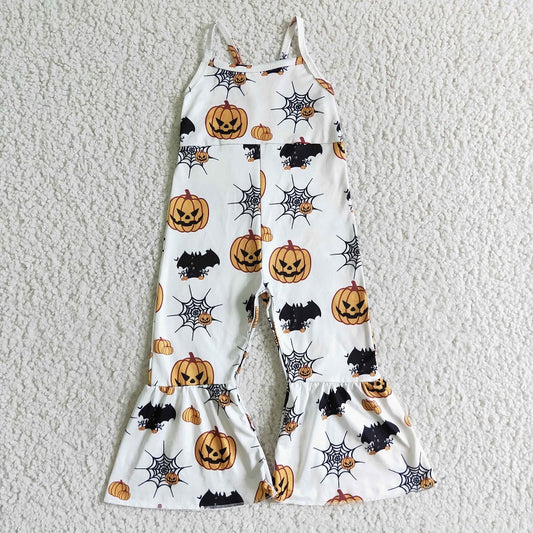 SR0067 girl halloween pumpkin white suspender bodysuit
