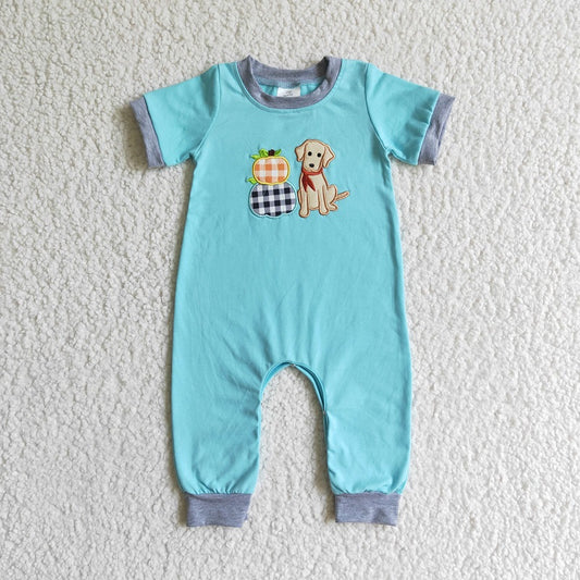 SR0069 NEWBORN BABY BOYS PUMPKIN AND DOG CUTE ROMPER