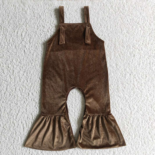 SR0090 Girls Brown Gold Velvet Tank Top Bodysuit