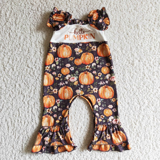 SR0093 BABY GIRLS HELLO PUMPKIN ROMPER