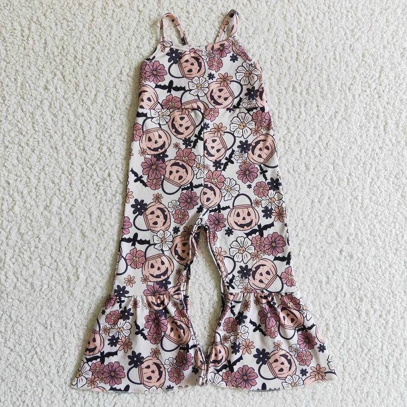 SR0095 girls halloween pumpkin flower suspender bodysuit