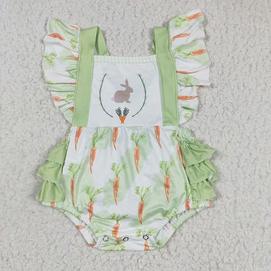 SR0112 Rabbit Carrot Green Flying Sleeve Bodysuit