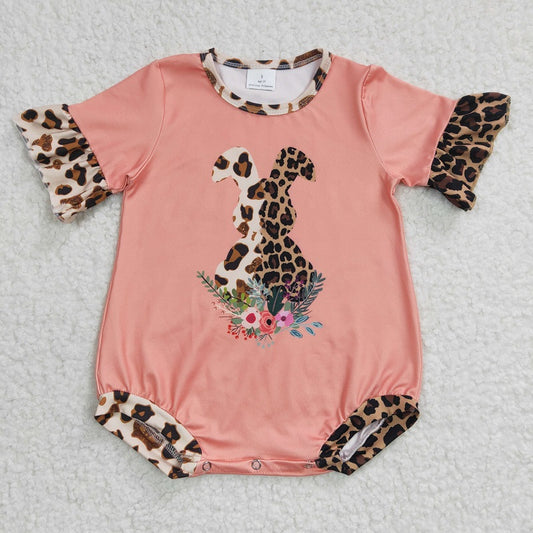 SR0117 Girls Leopard Bunny Orange Short Sleeve Bodysuit