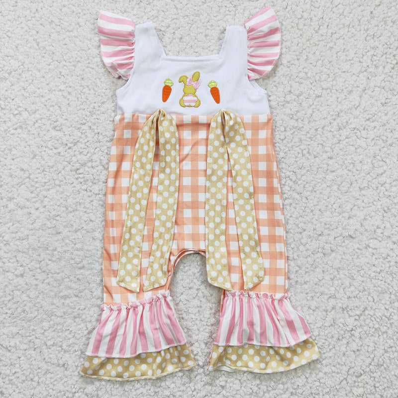 SR0129 Girls Embroidered Rabbit Carrot Orange Flying Sleeve Bodysuit