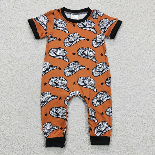 SR0341 Boys Hat Star Brown Short Sleeve Jumpsuit