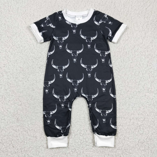 SR0142 Boys Bull Head Black Short Sleeve Onesie