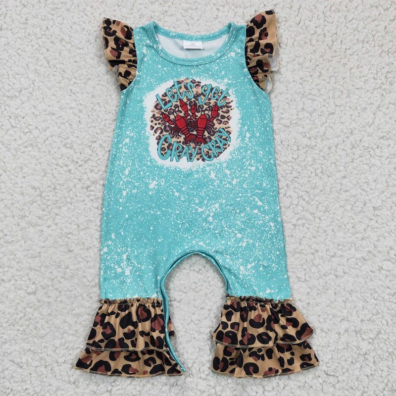 SR0151 Girls Crayfish Blue Flying Sleeve Jumpsuit