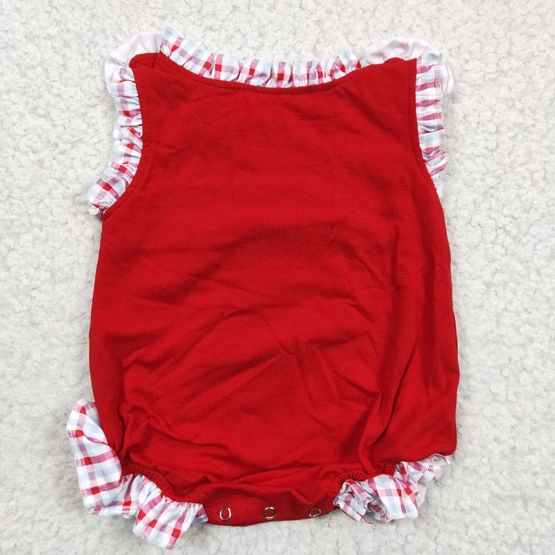SR0156 Sleeveless Girls Embroidered Crab Red Romper