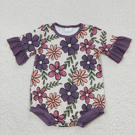 SR0168 Girls flower leaves short sleeve jumpsuit
