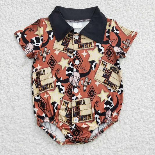 SR0193 Tau Cactus Star Brown Short Sleeve Bodysuit